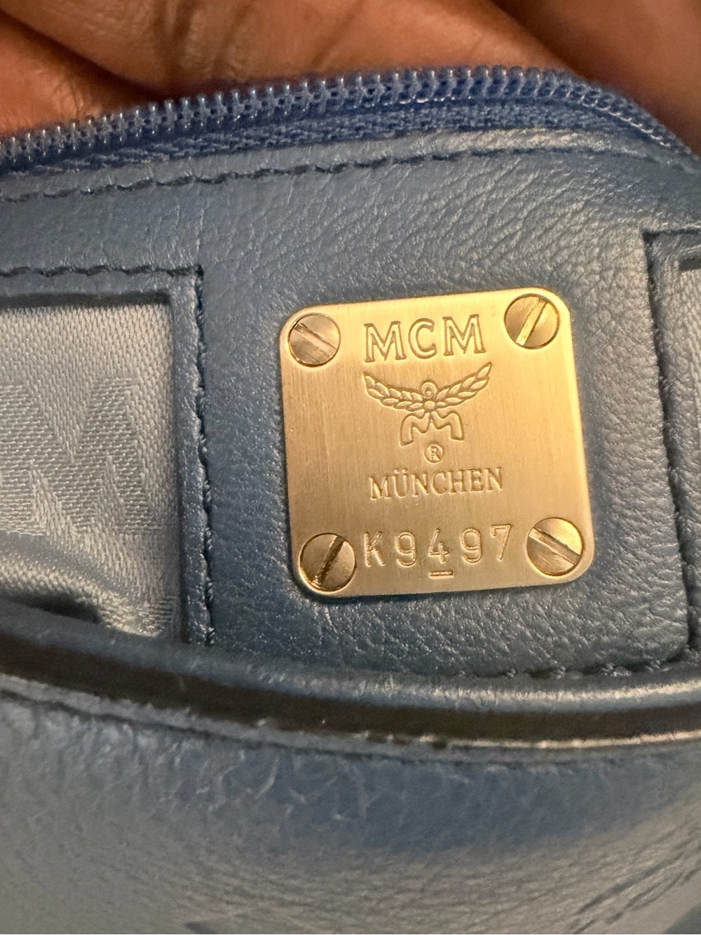 MCM Blue Leather Shoulder Bag with Tan strap - Picture 11 of 11